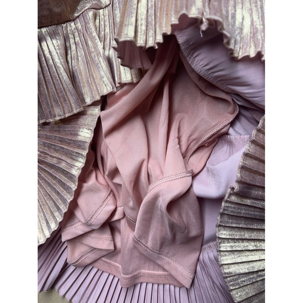 TCEC Rose Gold Metallic Pleated Tiered Ruffle Mini Dress Large - Picture 12 of 12